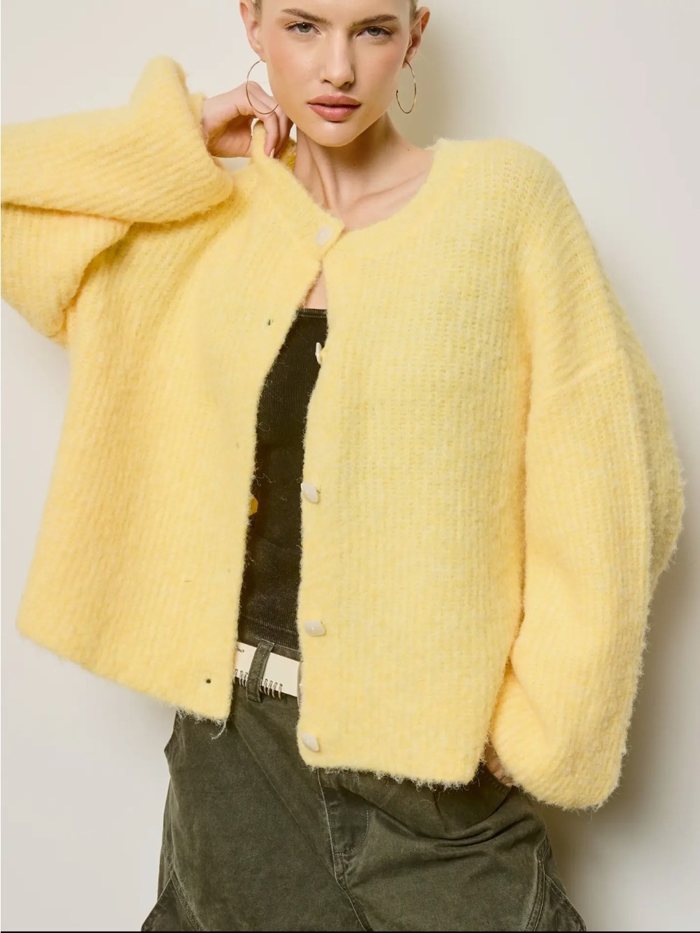 NWT MIMOSA Yellow Balloon Sleeve Knit Button Up Cardigan